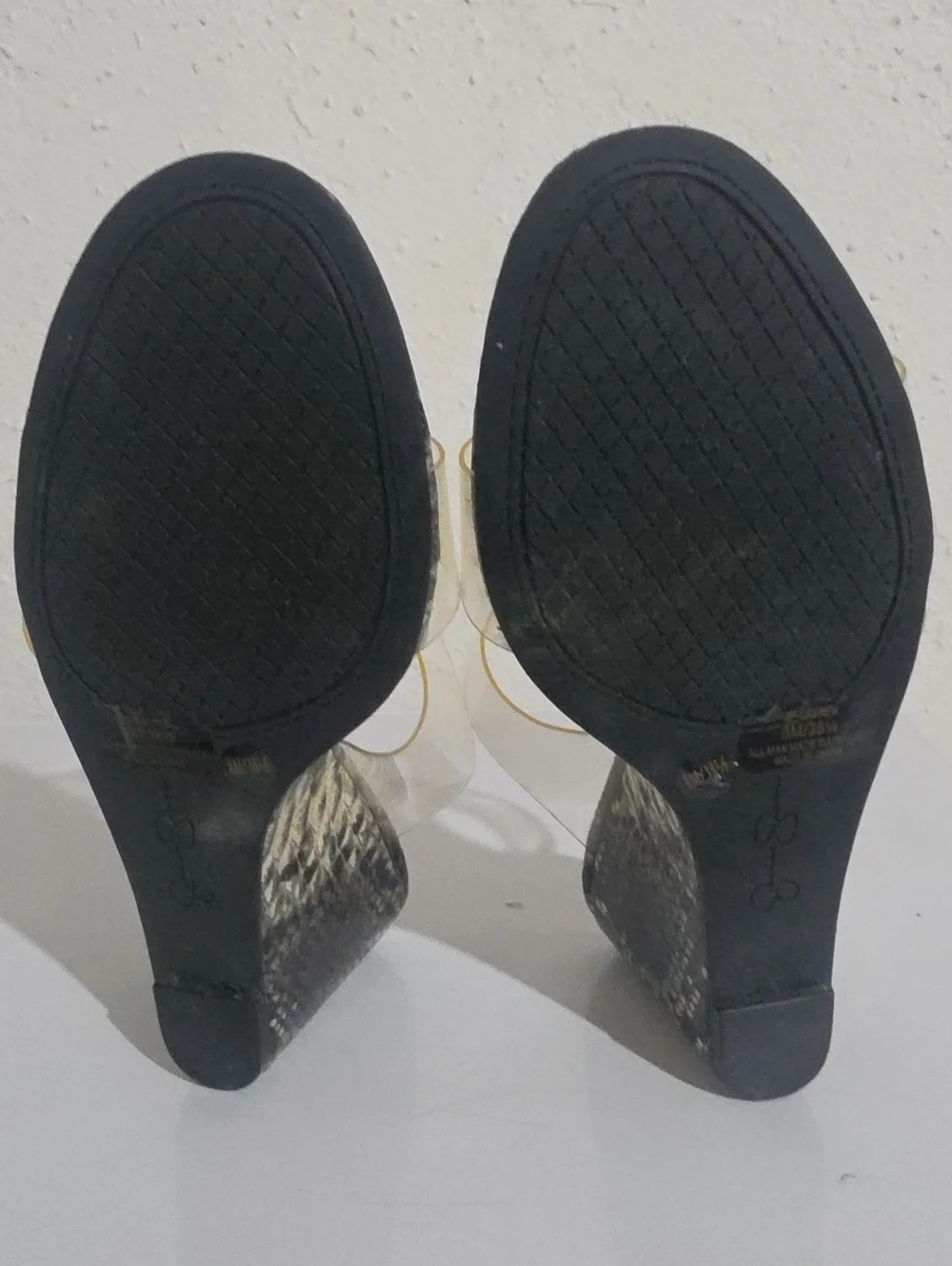 Jessica Simpson Clear Strap Snake-Print Wedge Sandals - Black/Beige
